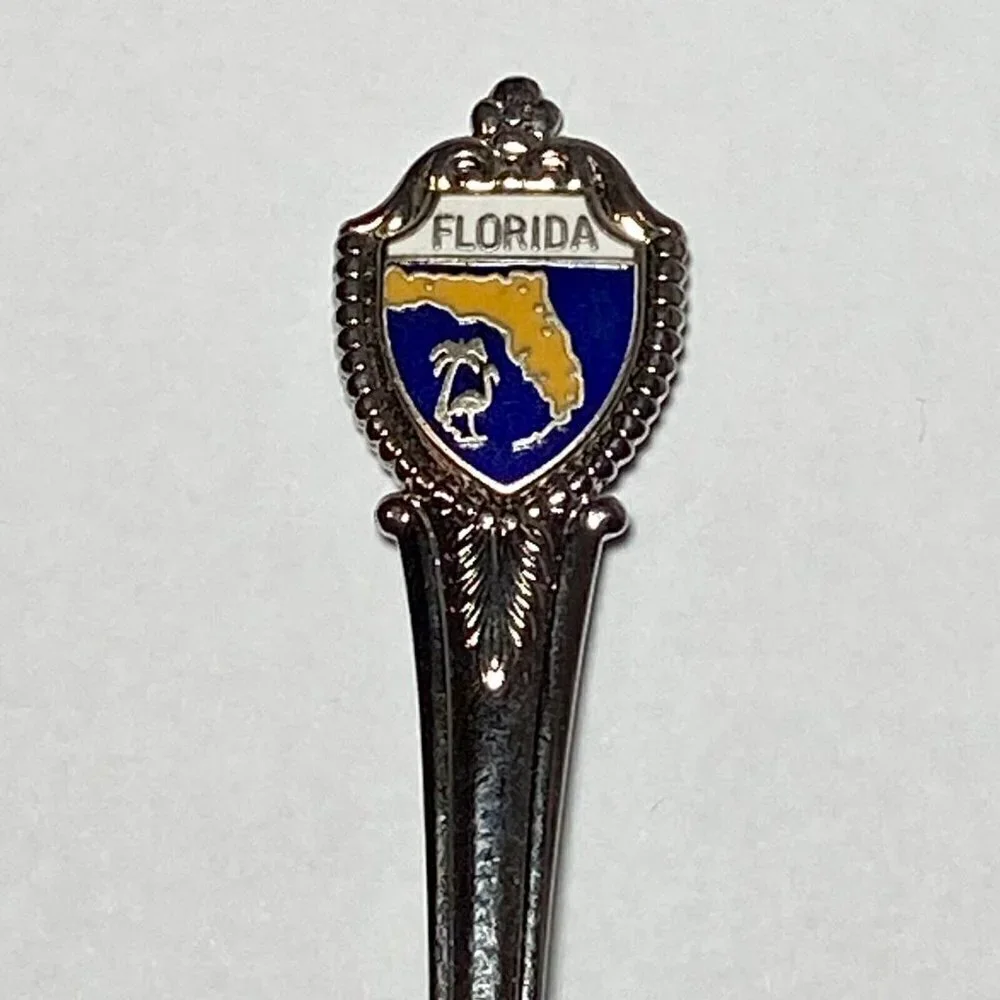 Florida Collectible Silver Travel Souvenir 4 3/8”‎ Spoon Enamel Shield USA EUC